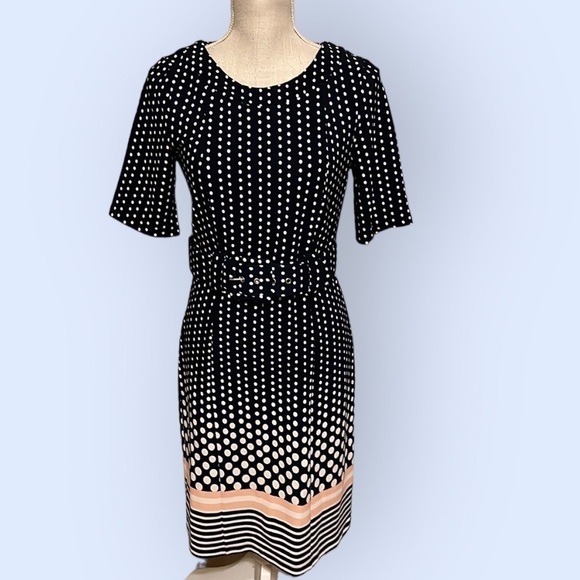Ile navy polka dot dress with belt. Size 8 - Picture 1 of 10
